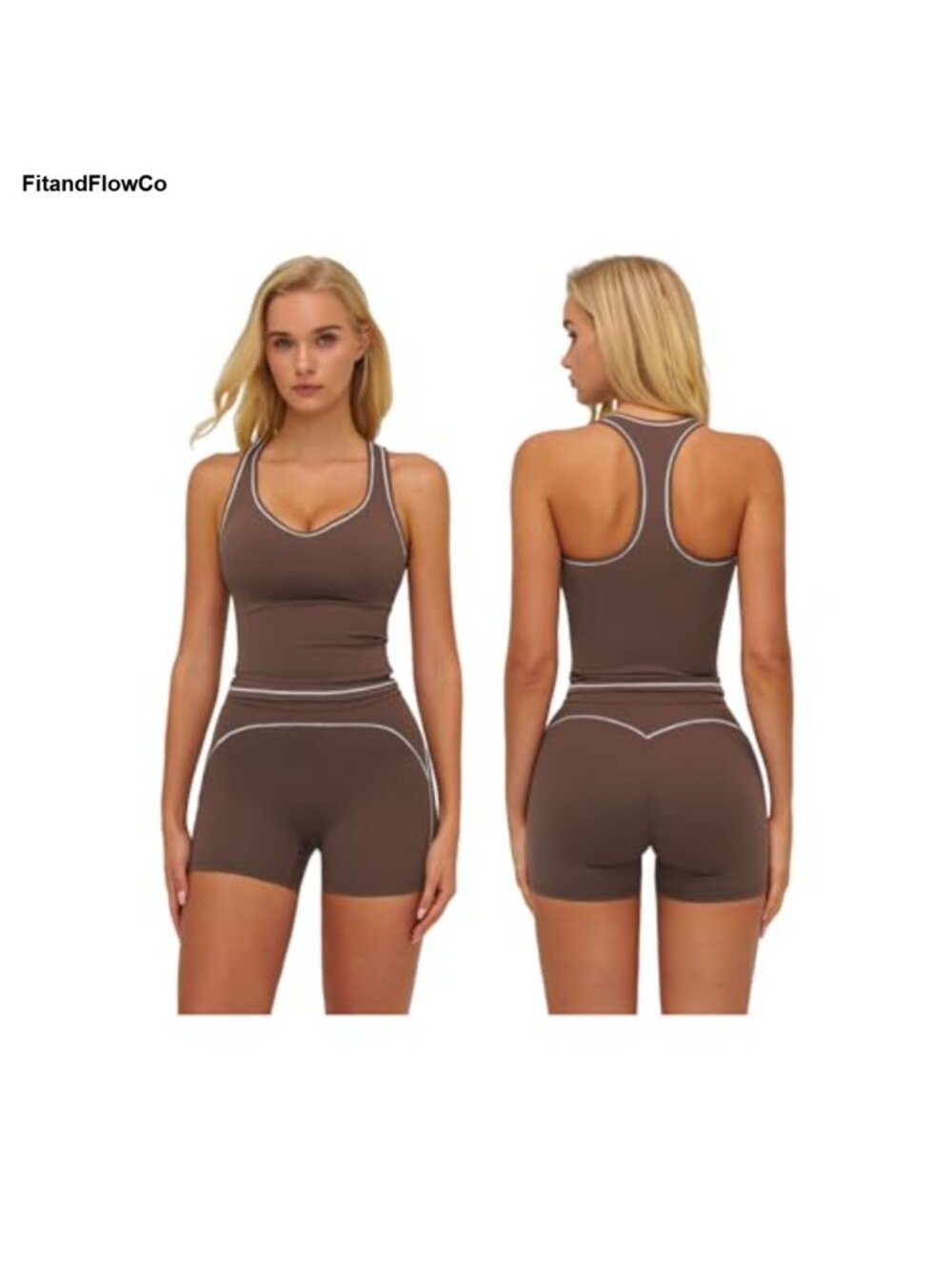 2 Piece Workout Set Nylon Spandex Racerback Tank Top & High Waist Shorts Gym